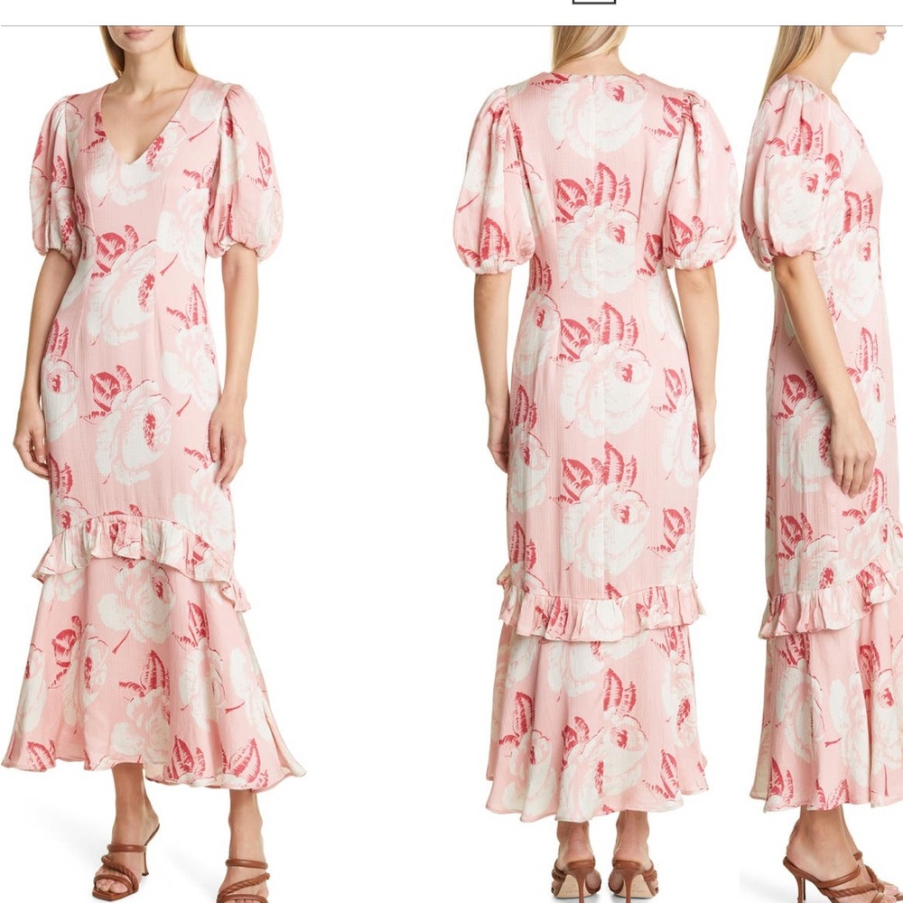 NWT PINK ByTimo floral ruffle hem maxi dress